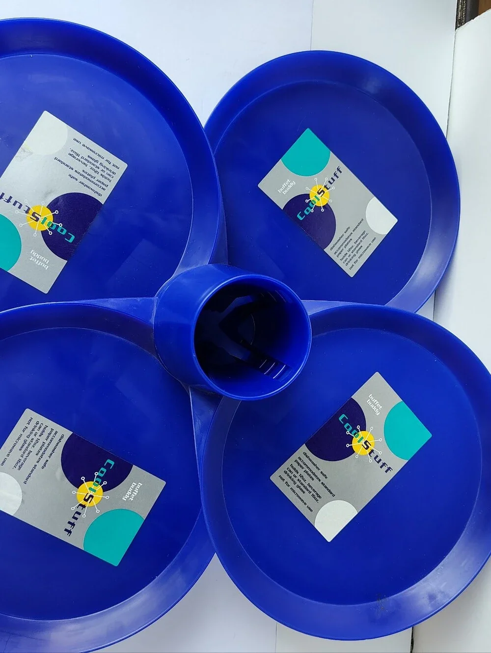 Buffet Buddy Plate and Cup Holders Dayton Hudson 1999 Blue NEW W/Tags Set Of 4
